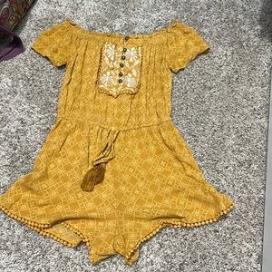 yellow off the shoulder romper
